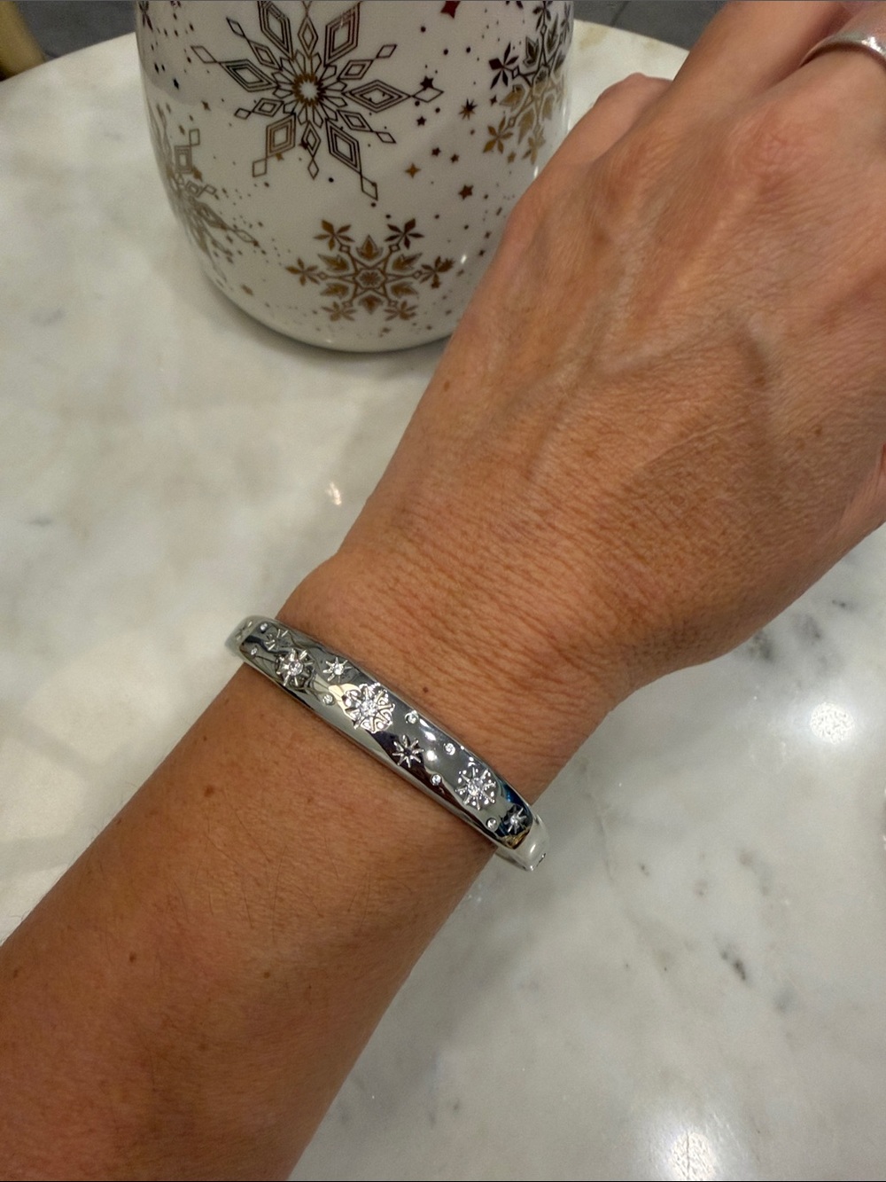 Sterling Silver Floral Bangle Bracelet - Silver